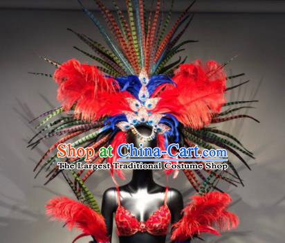 Top Grade Halloween Stage Performance Props Brazilian Carnival Red Feather Wings and Headwear for Women
