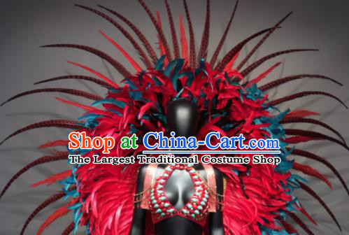 Top Grade Halloween Stage Performance Props Brazilian Carnival Rosy Ostrich Feather Wings for Women