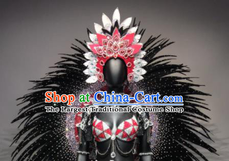 Top Grade Halloween Stage Performance Props Brazilian Carnival Black Ostrich Feather Wings and Hat for Women