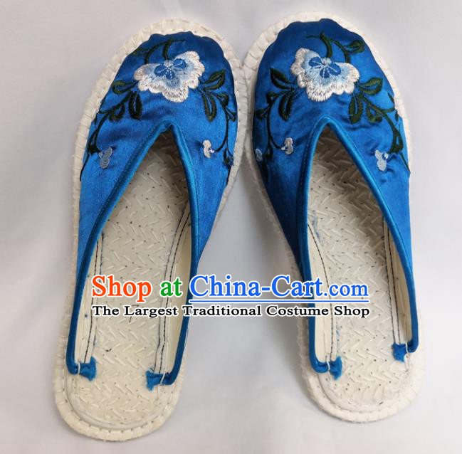 Chinese Ancient Princess Shoes Traditional Blue Satin Slippers Hanfu Shoes Embroidered Shoes for Women