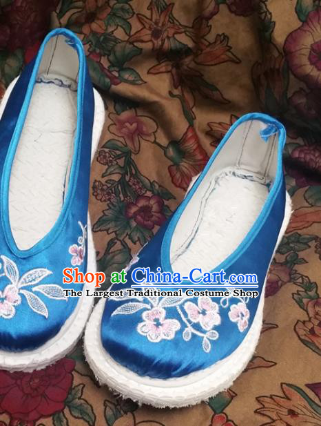 Chinese Ancient Princess Shoes Traditional Cloth Shoes Hanfu Shoes Blue Embroidered Shoes for Women