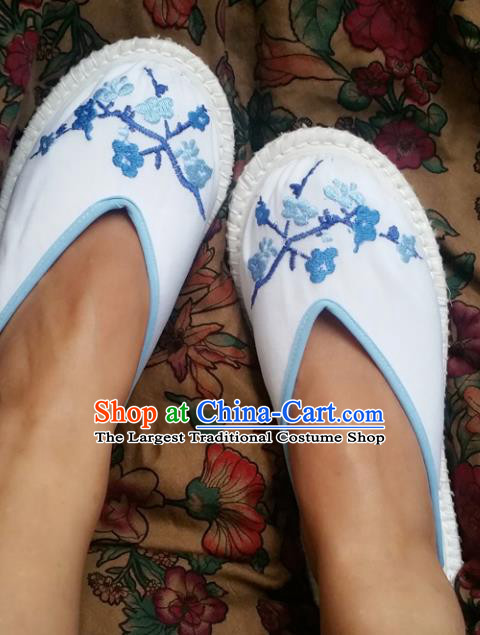 Chinese Ancient Princess White Slippers Traditional Embroidered Shoes Hanfu Shoes for Women
