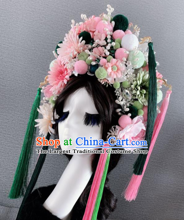 Chinese Handmade Queen Pink Flowers Hair Accessories Halloween Modern Fancywork Headwear for Women