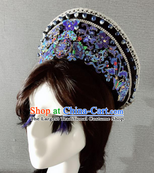 Chinese Handmade Blueing Hair Accessories Ancient Palace Queen Hat Phoenix Coronet Headwear for Women