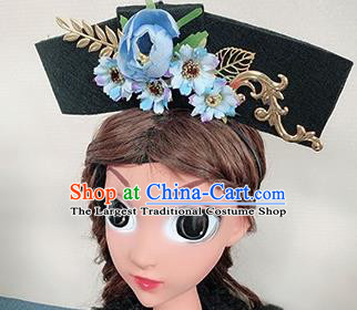 Traditional Chinese Qing Dynasty Princess Blue Peony Hair Accessories Handmade Ancient Hair Clasp for Women