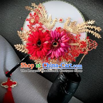 Chinese Traditional Wedding Palace Fans Ancient Bride Phoenix Round Fans for Women