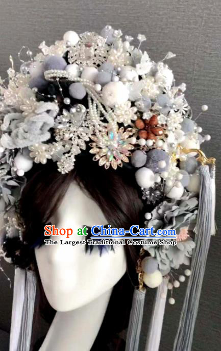 Handmade Chinese Ancient Queen Luxury Hair Accessories Halloween Modern Fancywork Headwear for Women