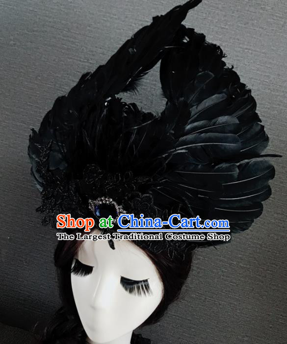 Top Grade Halloween Gothic Black Feather Hair Accessories Brazilian Carnival Headwear for Women