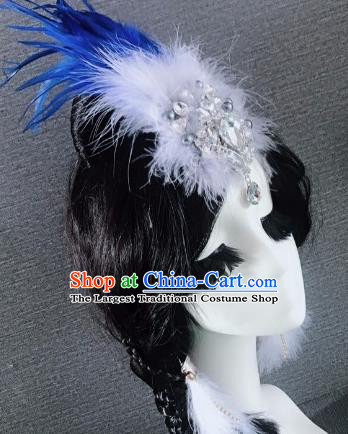 Top Grade Stage Performance Blue Feather Hair Accessories Brazilian Carnival Halloween Headwear for Women