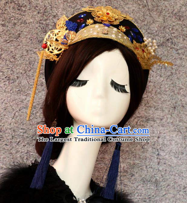 Traditional Chinese Qing Dynasty Imperial Consort Headwear Ancient Palace Manchu Queen Hair Accessories for Women