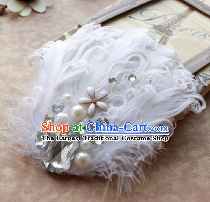 Top Grade Princess White Feather Crystal Hair Accessories Bride Hair Stick Headwear for Women