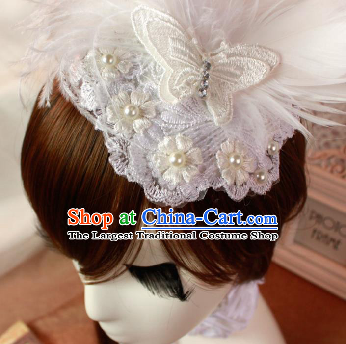 Top Grade Princess White Feather Butterfly Hair Accessories Bride Hair Stick Headwear for Women