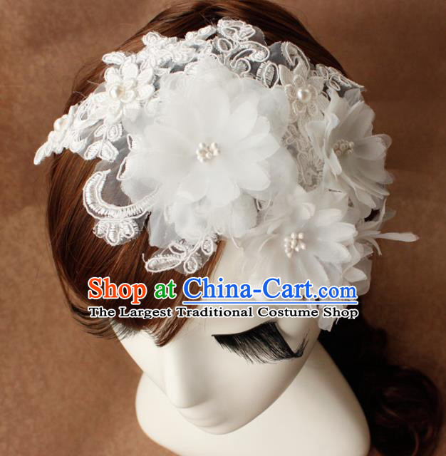 Top Grade Bride White Flowers Lace Hair Stick Headwear Princess Hair Accessories for Women