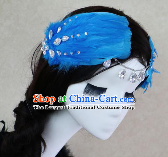 Top Grade Bride Blue Feather Angel Hair Claws Headwear Princess Hair Accessories for Women