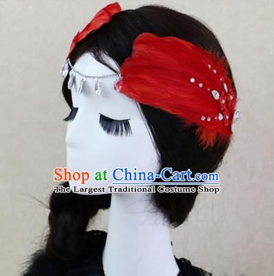 Top Grade Bride Red Feather Angel Hair Claws Headwear Princess Hair Accessories for Women
