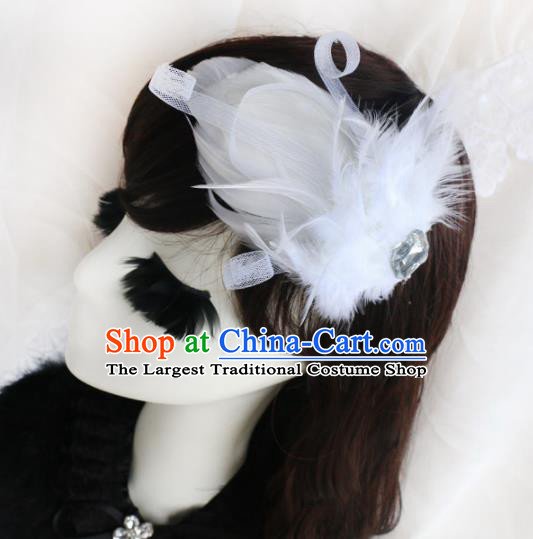Top Grade Baroque Princess White Feather Hair Stick Headwear Wedding Bride Hair Accessories for Women