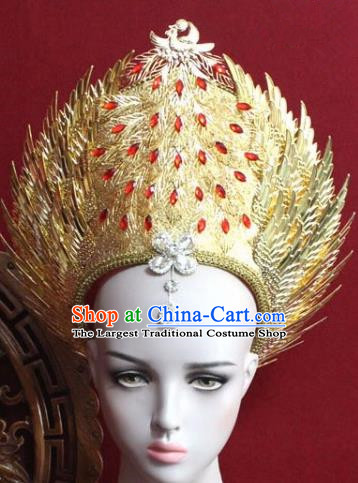 Handmade Thailand Traditional Hair Accessories Ancient Queen Red Crystal Phoenix Royal Crown for Women