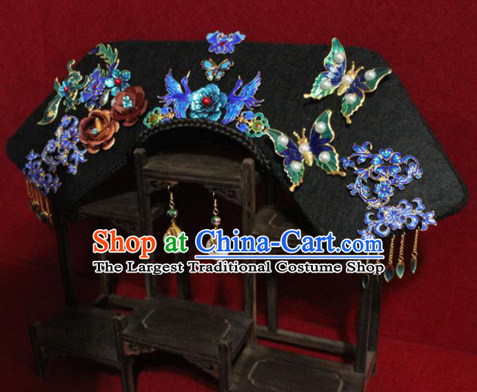 Chinese Ancient Imperial Consort Cloisonne Headwear Traditional Qing Dynasty Manchu Queen Hairpins Hair Accessories for Women