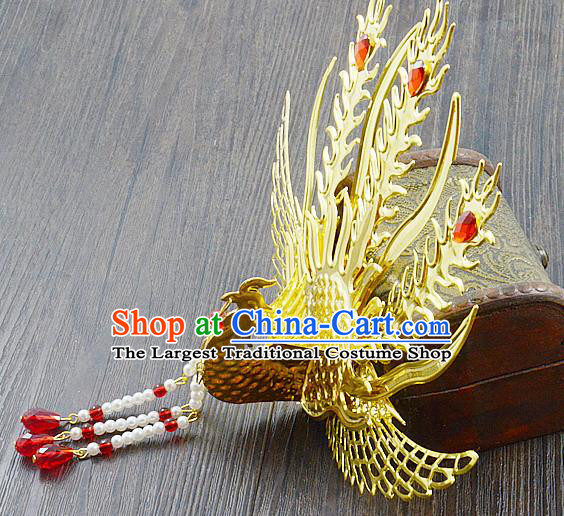 Chinese Ancient Princess Golden Phoenix Hairpins Traditional Palace Hair Accessories for Women