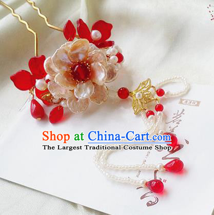 Chinese Ancient Princess Shell Peony Tassel Hairpins Traditional Palace Hair Accessories for Women