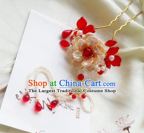 Chinese Ancient Princess Shell Peony Tassel Hairpins Traditional Palace Hair Accessories for Women