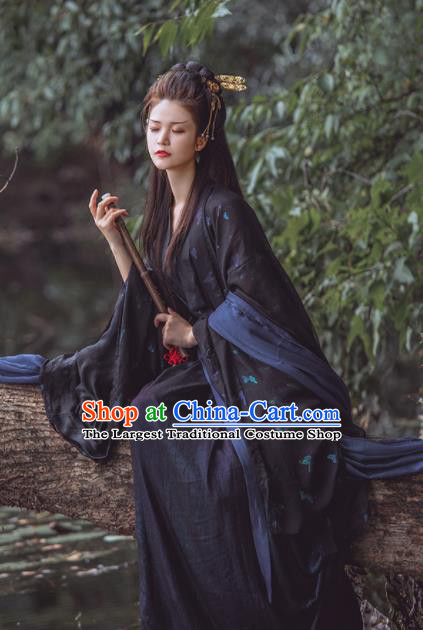 Chinese Traditional Jin Dynasty Imperial Consort Black Hanfu Dress Ancient Peri Goddess Costume for Women