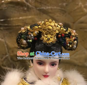 Chinese Ancient Manchu Imperial Consort Headwear Traditional Qing Dynasty Palace Queen Hair Accessories for Women