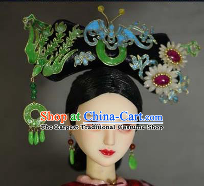 Chinese Ancient Palace Manchu Imperial Consort Headwear Traditional Qing Dynasty Queen Hair Accessories for Women