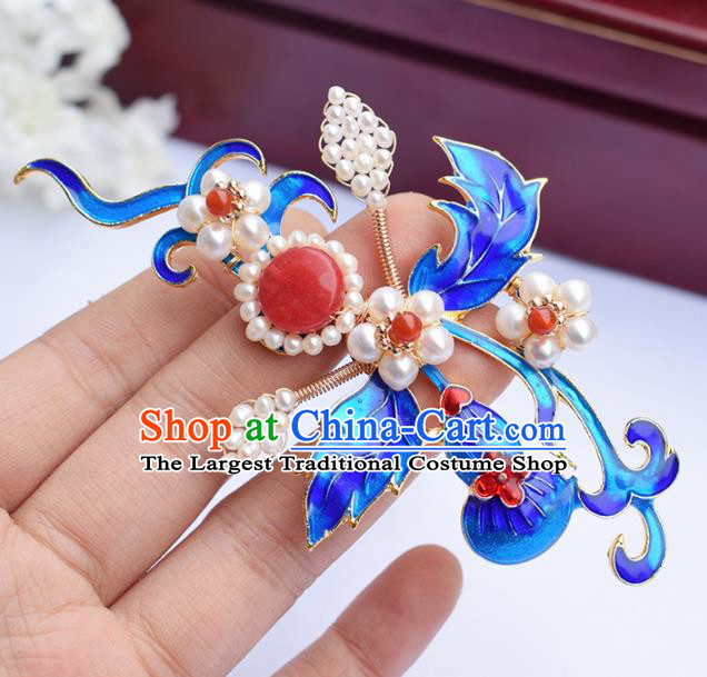 Chinese Ancient Princess Cloisonne Pearls Hair Stick Hairpins Traditional Hanfu Hair Accessories for Women