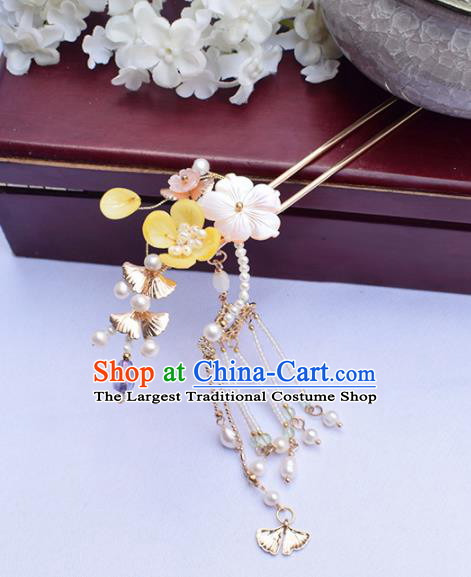 Chinese Ancient Princess Ginkgo Leaf Tassel Hairpins Traditional Hanfu Hair Accessories for Women