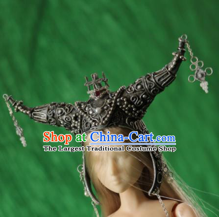 Chinese Ancient Female General Helmet Traditional Swordswoman Hanfu Hair Accessories for Women
