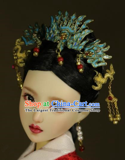 Chinese Ancient Empress Cloisonne Phoenix Hairpins Headwear Traditional Qing Dynasty Palace Manchu Queen Hair Accessories for Women