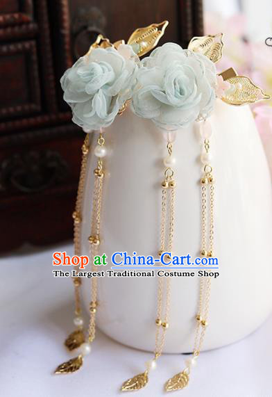 Chinese Ancient Princess Hairpins Green Flowers Tassel Hair Claws Traditional Hanfu Hair Accessories for Women