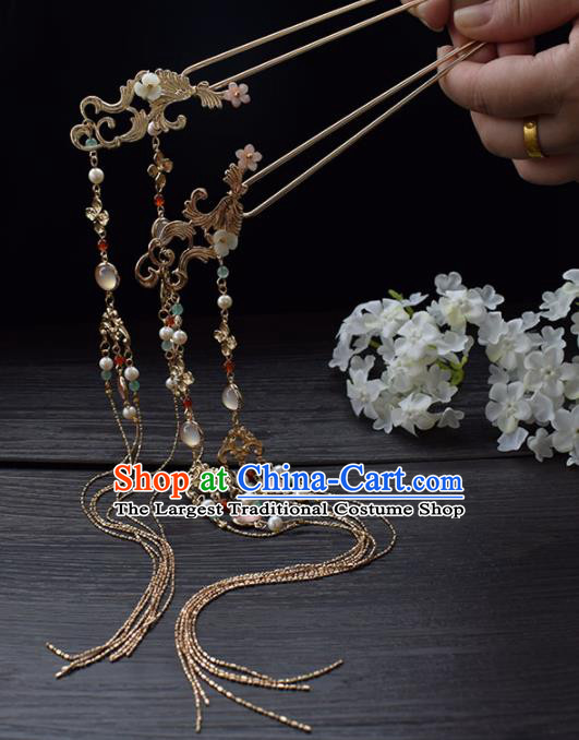 Chinese Ancient Princess Palace Tassel Hairpins Traditional Handmade Hanfu Hair Accessories for Women