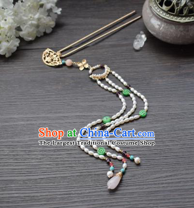 Chinese Ancient Princess Palace Pearls Tassel Hairpins Traditional Handmade Hanfu Hair Accessories for Women