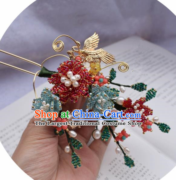 Chinese Ancient Princess Palace Beads Flowers Hairpins Traditional Handmade Hanfu Hair Accessories for Women