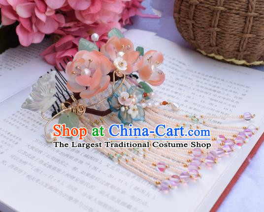 Chinese Ancient Princess Palace Pink Flowers Hair Combs Hairpins Traditional Handmade Hanfu Hair Accessories for Women