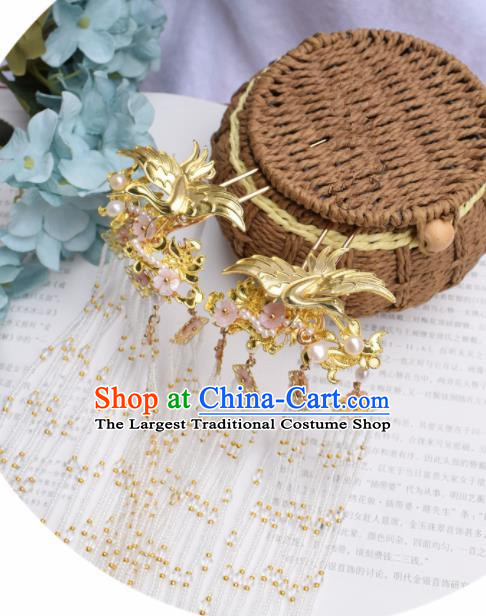 Chinese Ancient Princess Golden Crane Hair Clip Palace Hairpins Traditional Handmade Hanfu Hair Accessories for Women
