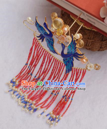 Chinese Ancient Princess Cloisonne Cranes Hairpins Traditional Handmade Hanfu Hair Accessories for Women
