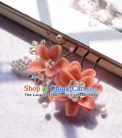Chinese Ancient Palace Pink Flowers Hair Clip Princess Hairpins Traditional Handmade Hanfu Hair Accessories for Women