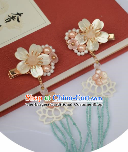 Chinese Ancient Palace Shell Lotus Tassel Hair Claws Princess Hairpins Traditional Handmade Hanfu Hair Accessories for Women
