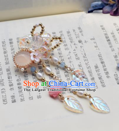 Chinese Ancient Princess Palace Rose Chalcedony Tassel Hair Claw Hairpins Traditional Handmade Hanfu Hair Accessories for Women