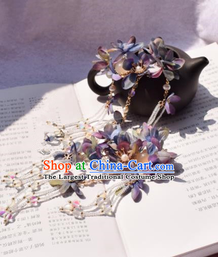 Chinese Ancient Princess Palace Purple Flowers Hair Claw Hairpins Traditional Handmade Hanfu Hair Accessories for Women