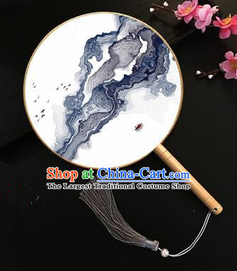 Chinese Handmade Classical Palace Fans Traditional Ink Painting Silk Round Fan for Women