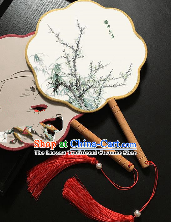 Chinese Handmade Classical Palace Fans Traditional Printing Pine Bamboo Hanfu Fan for Women
