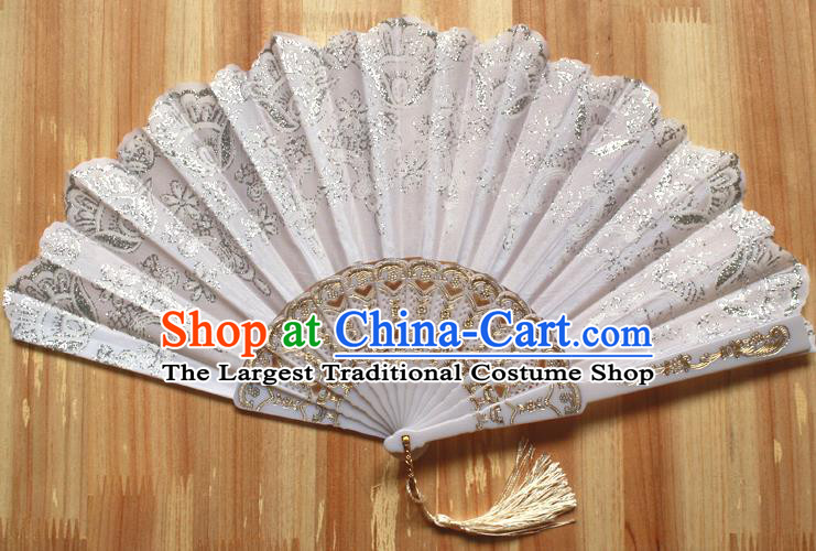 Chinese Handmade Classical White Folding Fans Folk Dance Accordion Fan for Women