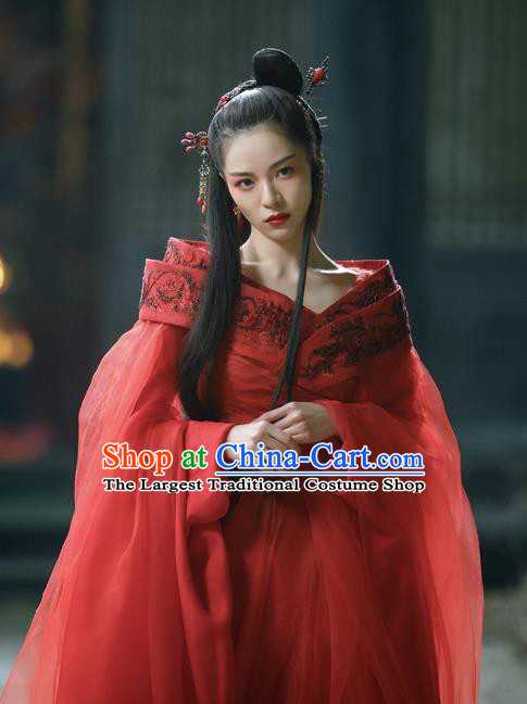 The Knight of Shadows Chinese Ming Dynasty Princess Wedding Red Hanfu Dress and Headpiece for Women