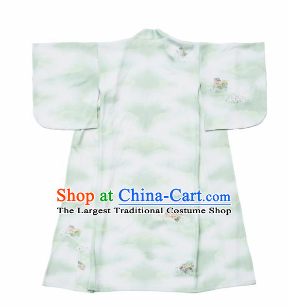 Japanese Handmade Light Green Kimono Costume Japan Traditional Printing Yukata Dress for Women