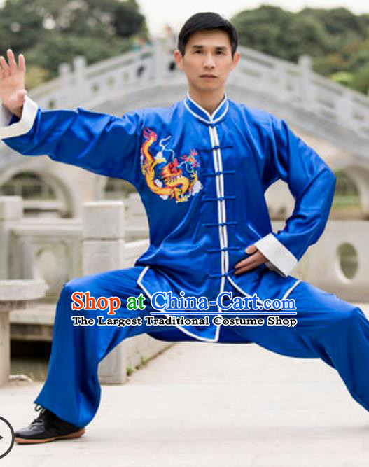 Top Chinese Traditional Tai Chi Blue Costume Martial Arts Training Uniform Kung Fu Wushu Clothing for Men