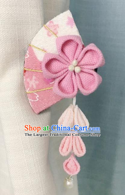 Japan Traditional Yukata Pink Sakura Tassel Hair Claw Japanese Handmade Kimono Hair Accessories for Women